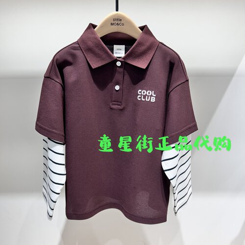 littlemoco专柜正品25年秋男女童条纹拼接长袖POLO衫KBE3TOP002