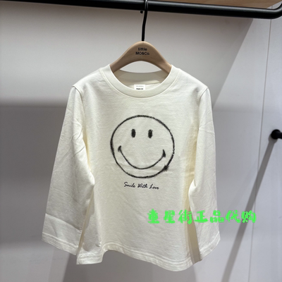 little moco童装正品25春男女童休闲笑脸长袖T恤KBF1TEE035