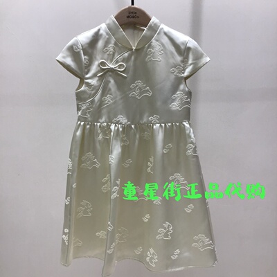 littlemoco专柜正品25年秋女童中式缎面短袖连衣裙KBE3DRS008