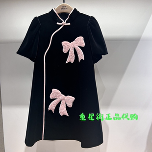 little moco专柜26年春款女童丝绒撞色旗袍连衣裙KBF1DRS002