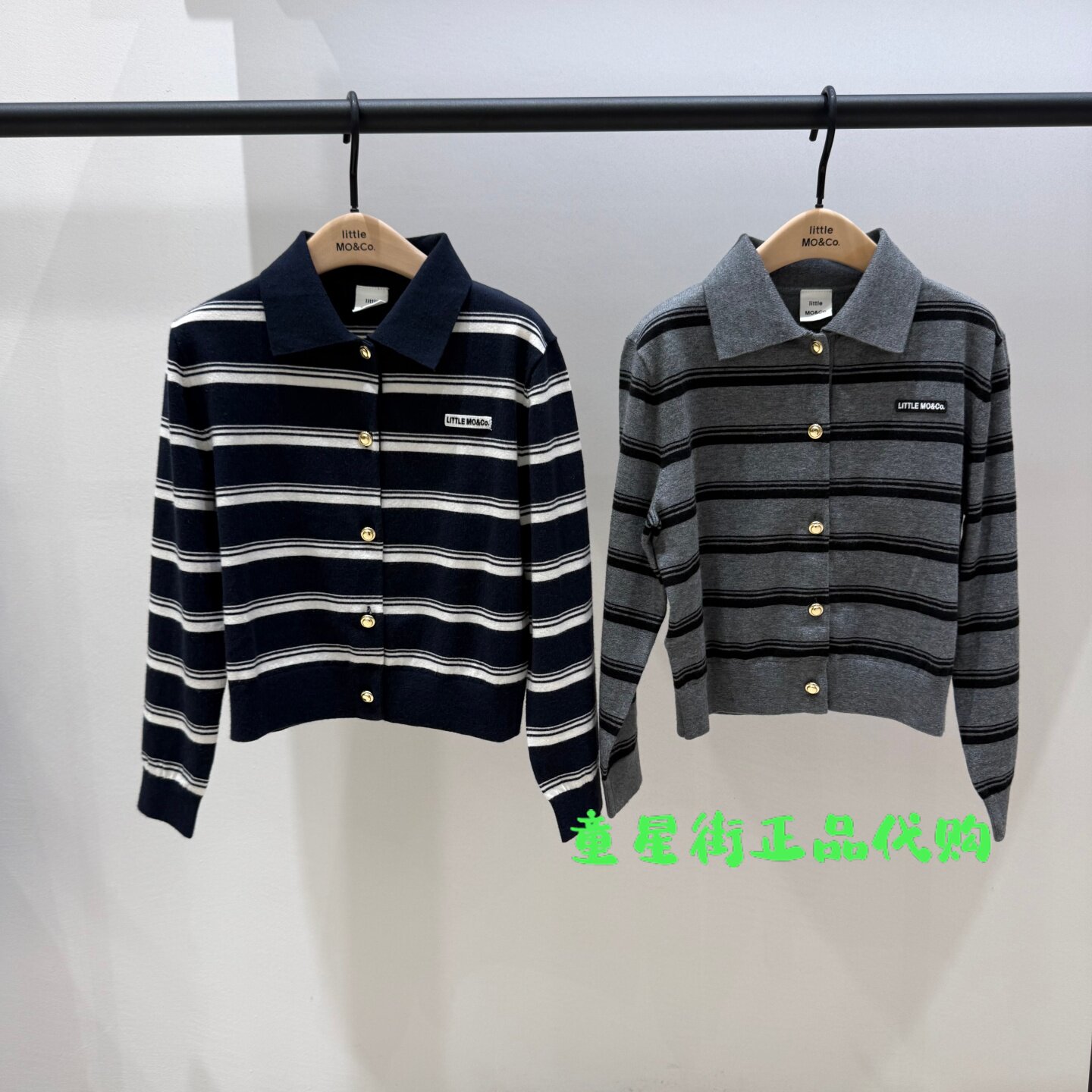 littlemoco国内代购26年秋款条纹翻领针织毛衫开衫KBF3CAR013
