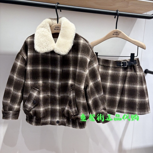 little moco专柜正品26年春款男女童格子毛领棉衣外套KBF1QJK012