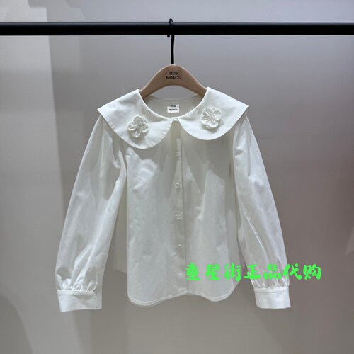 little moco童装正品26年春款女童白色翻领长袖衬衫KBF1SHT003
