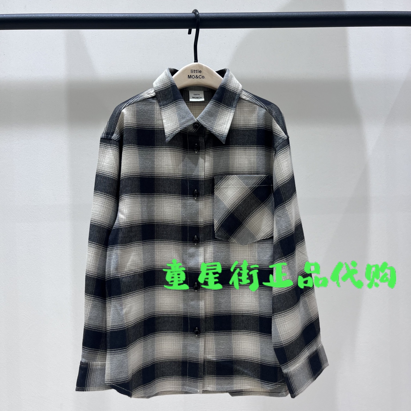 littlemoco专柜正品25年秋男女童格纹印花长袖衬衫KBE3SHT006