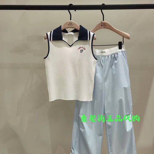 littlemoco童装正品26年夏款女童翻领无袖修身T恤KBF2SWT008