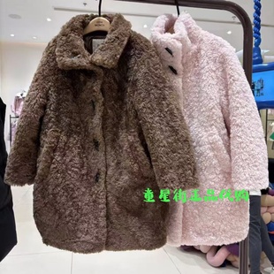 little moco正品25年冬款男女童仿羊羔毛中长款外套KBE4OVC001