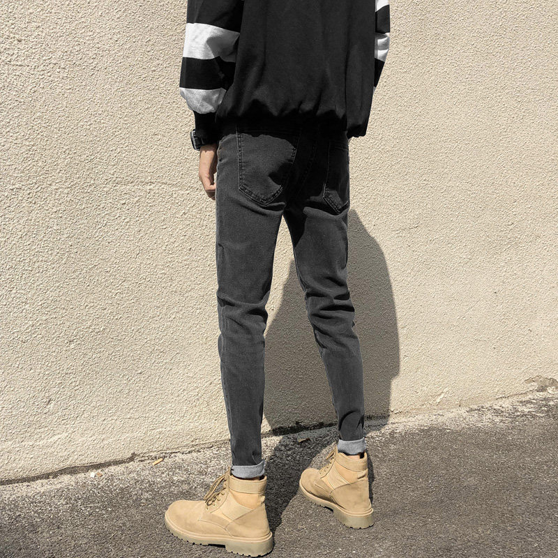 铅笔裤男修身小脚配马丁靴裤子男休闲灰色牛仔裤百搭弹力2020新款