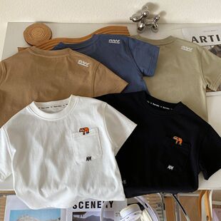 男童刺绣短袖T恤纯棉夏季潮帅气日系宽松上衣宝宝儿童男孩夏装男