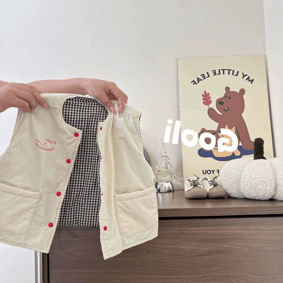 儿童秋冬外装马甲宝宝洋气夹棉坎肩男女童双面穿背心保暖上衣童装