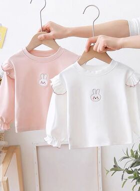 2026春秋新款婴儿打底衫白色4粉色女宝宝长袖T恤1岁女宝上衣