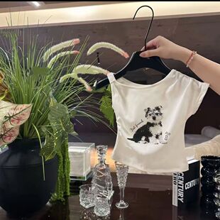 26夏季新款女童时髦不规则收腰超萌狗狗短袖T恤女宝个性潮流上衣