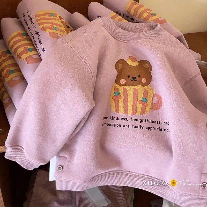 童装女童印花卫衣秋冬装洋气男女宝宝摇粒绒可爱新款卡通加绒上衣