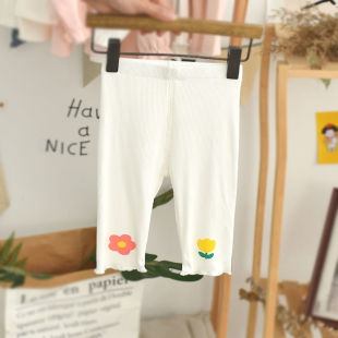 韩国女童夏季裤子凉爽薄款高弹力打底裤女宝宝纯色七分裤可拆档