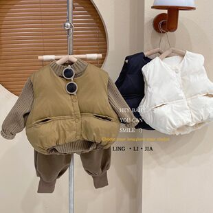 韩版童装外套儿童秋冬棉马甲加厚中小童男女宝宝面包马夹保暖坎肩