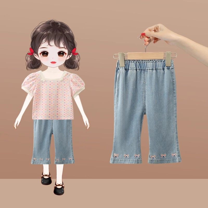 女童夏季薄款牛仔裤喇叭裤