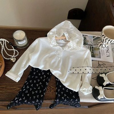 春季女童蕾丝长袖T恤裤子