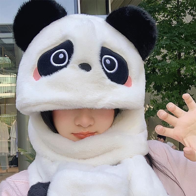 可爱熊猫帽子瑞兰姿围巾一体