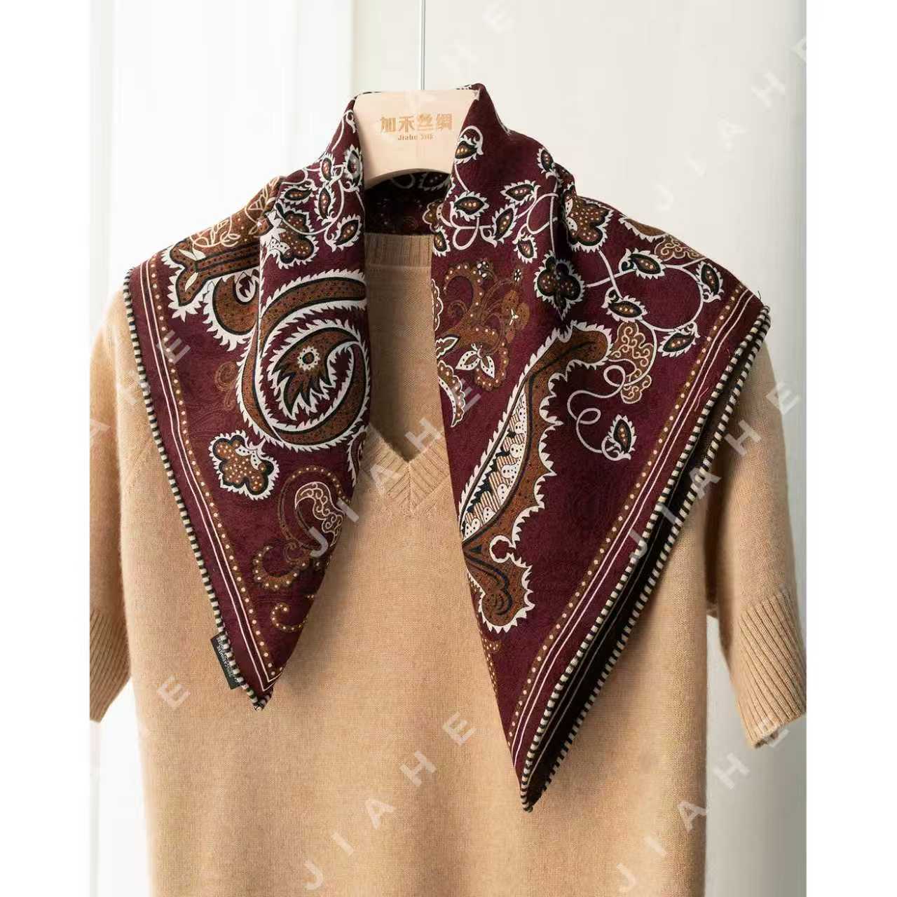 加禾【腰果蔓延】重磅丝毛提花围巾丝巾方巾65*65