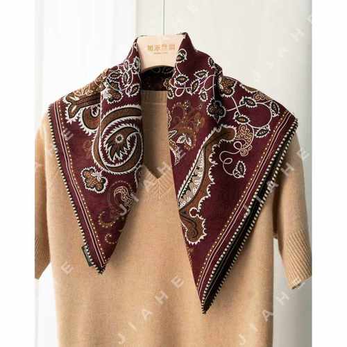 加禾【腰果蔓延】重磅丝毛提花围巾丝巾方巾65*65