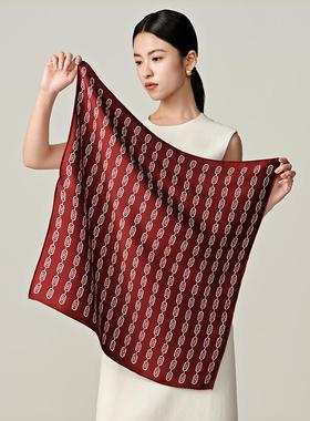 musi慕姒杨杨红色链条2.0 重磅新款桑蚕丝意罗绸女士围巾披肩丝巾