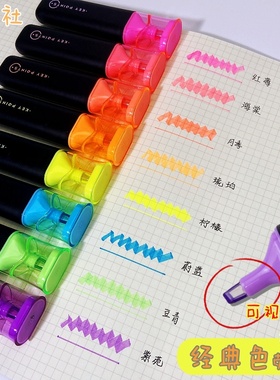 集物社经典色系荧光笔可视窗neon霓虹荧光色高颜值重点标注笔记手账涂鸦斧型小学初中生用糖果色粗划线复习笔