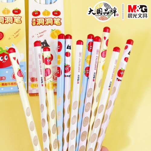 晨光番茄猫正姿洞洞铅笔HB幼儿园初学者用沾顶2B洞洞铅笔可爱学生木杆铅笔高颜值小学生专用铅笔易削不易断