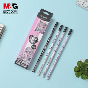 晨光心动AI次元 HB带橡皮头学生不断铅幼儿园用初学者铅笔写字笔木杆动漫 三角小清新女孩木杆铅笔2B