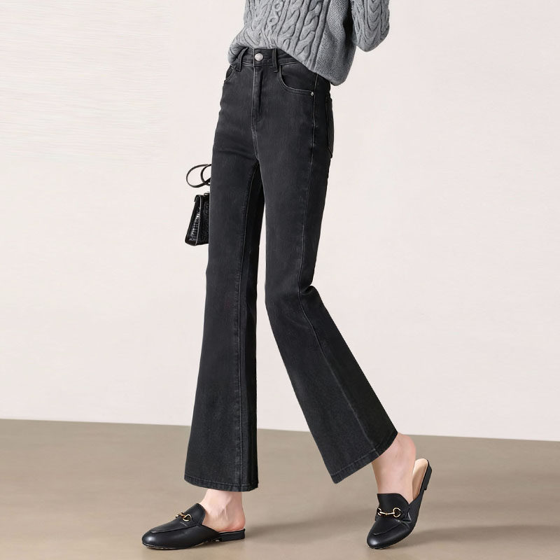 黑色加绒微喇牛仔裤女2025秋冬季新款九分小个子高腰显瘦喇叭裤子,女装/女士精品,牛仔裤,淘宝优惠券,粉丝福利购,淘宝优惠卷