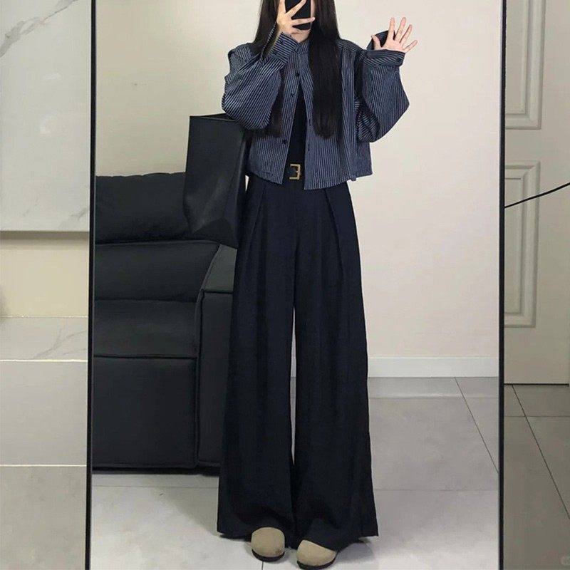 黑色阔腿裤女秋季2026新款小个子高腰垂感宽松休闲拖地西装裤春秋,女装/女士精品,休闲裤,淘宝优惠券,粉丝福利购,淘宝优惠卷