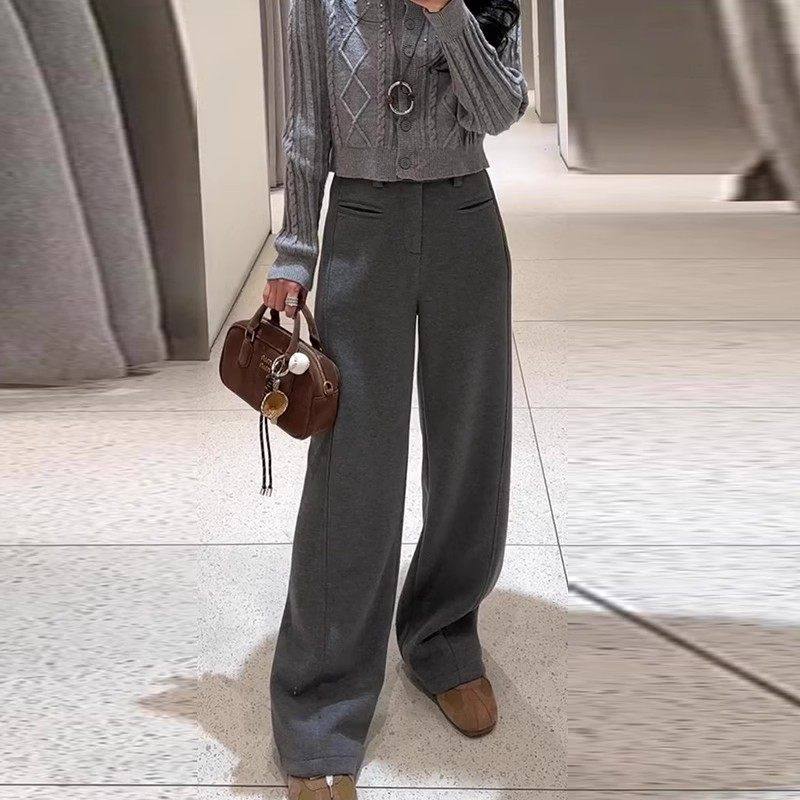 冬季新款灰色毛呢西装裤女春秋高腰垂感小个子醋酸羊毛加绒阔腿裤,女装/女士精品,休闲裤,淘宝优惠券,粉丝福利购,淘宝优惠卷