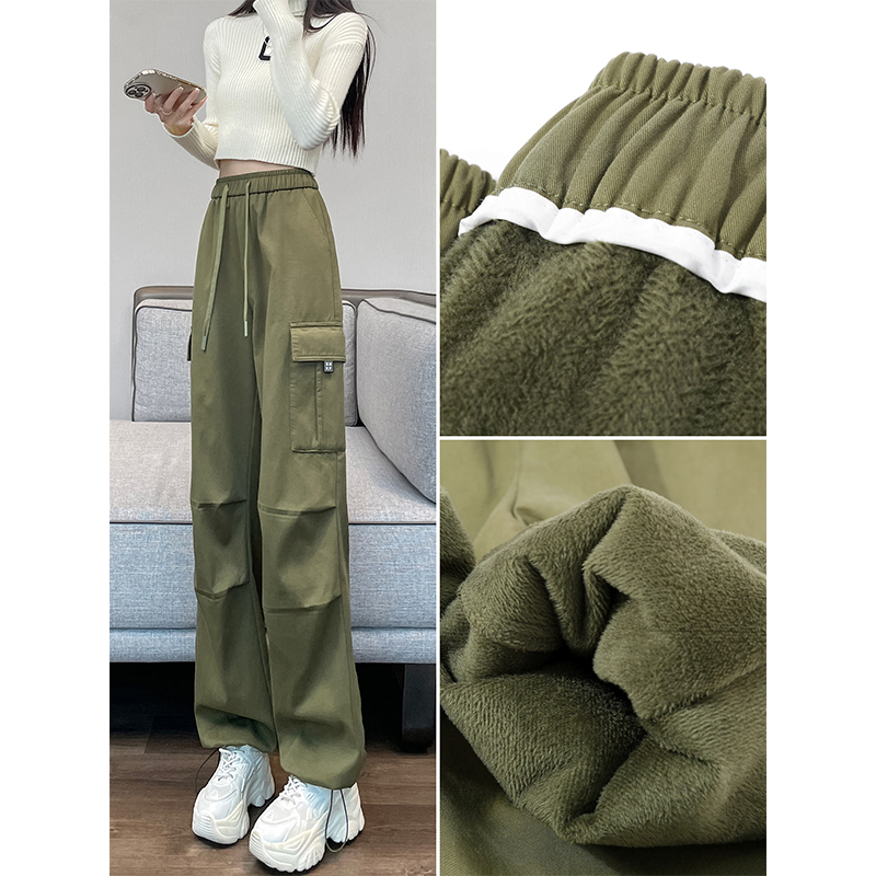 加绒工装裤女2025秋冬季新款高腰直筒加厚运动阔腿登山冲锋裤子女