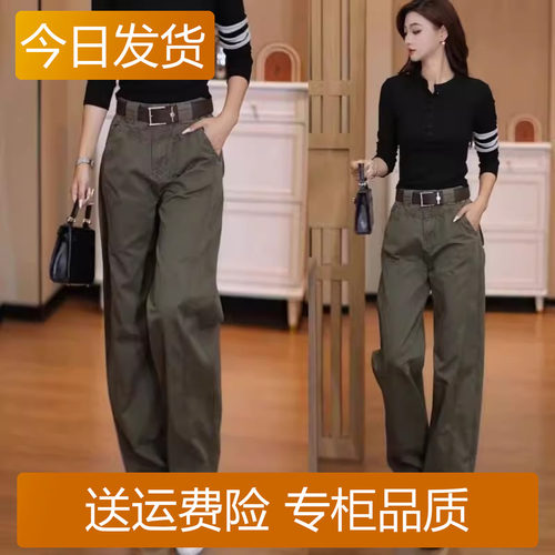 军绿色弯刀工装裤女春秋20