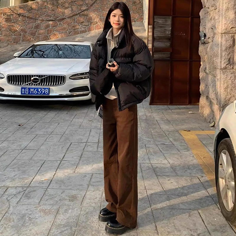 咖啡色直筒牛仔裤女2025秋冬季