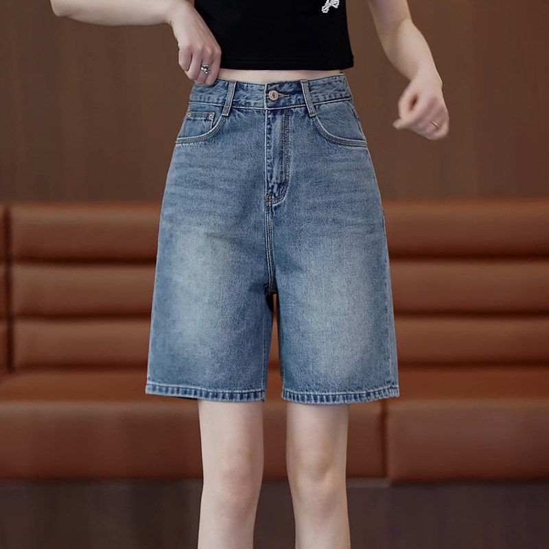 牛仔短裤女夏季薄款2026新款高腰宽松阔腿中裤小个子a字五分裤子,女装/女士精品,真丝上装,淘宝优惠券,粉丝福利购,淘宝优惠卷