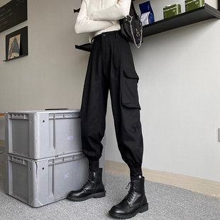 冬季2026年新款黑色束脚女款工装裤女秋冬小个子美式加绒直筒裤子