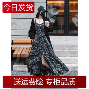 碎花吊带连衣裙女170超长到脚踝175穿搭拖地裙夏高个子女生加长版
