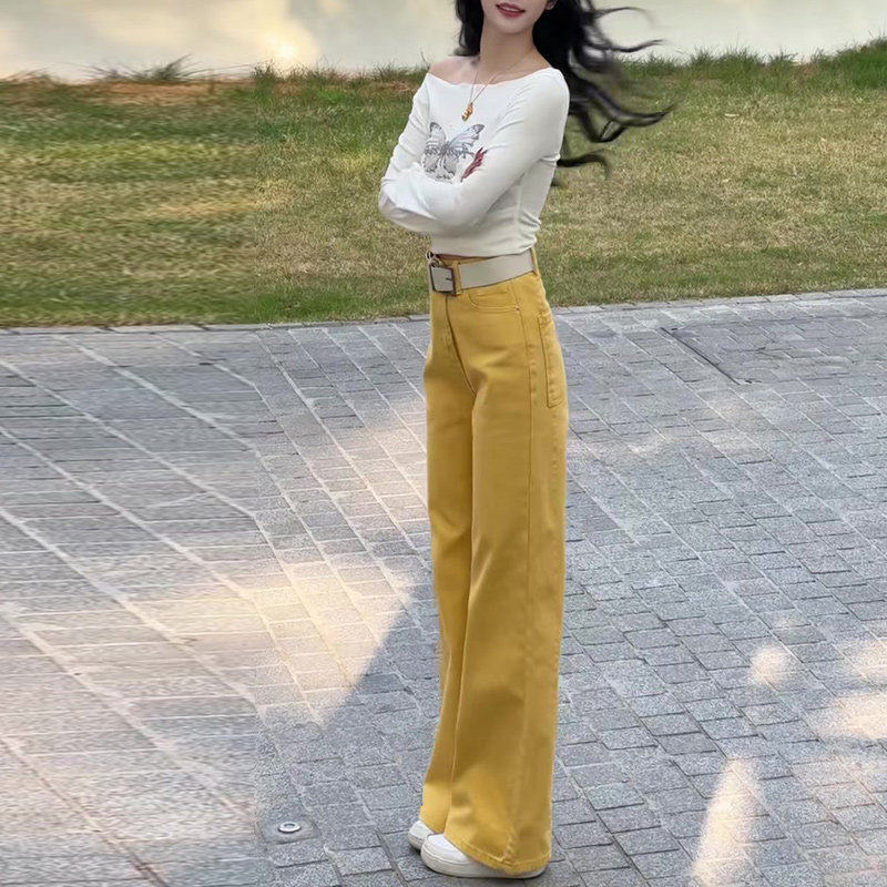 欧货炸街黄色弯刀裤小个子直筒宽松高腰牛仔裤子2026阔腿裤女春秋,女装/女士精品,牛仔裤,淘宝优惠券,粉丝福利购,淘宝优惠卷