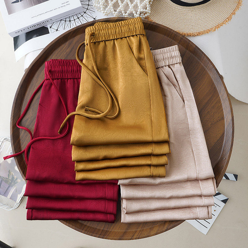 冰丝窄版阔腿裤女夏薄款2026新款今年流行爆款醋酸缎面休闲直筒裤,女装/女士精品,大码裤装,淘宝优惠券,粉丝福利购,淘宝优惠卷