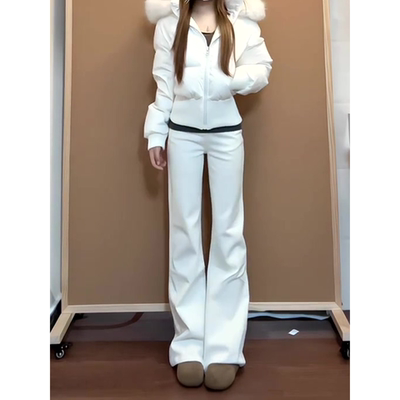 白色加绒厚微喇牛仔裤女秋