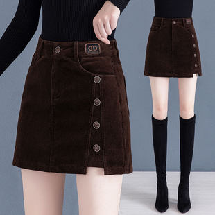 灯芯绒裙裤女秋冬2026新款高腰打底假两件短裙子a字外穿休闲短裤