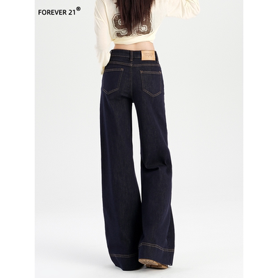 美式丹宁蓝微喇阔腿牛仔裤女加绒