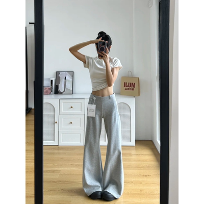 灰色微喇卫裤女2025秋冬新