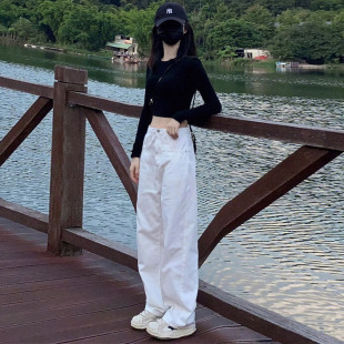女春秋款 休闲直筒小个子宽松阔腿裤 2025新款 爆款 子 秋季 白色牛仔裤