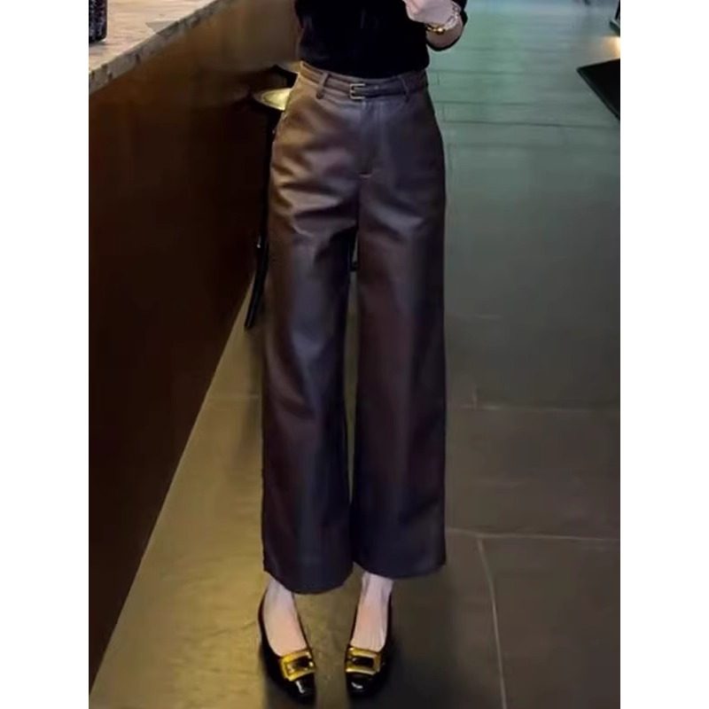高级感咖色pu质感皮裤女2025秋冬新款阔腿裤秋季九分休闲直筒裤子,女装/女士精品,休闲裤,淘宝优惠券,粉丝福利购,淘宝优惠卷