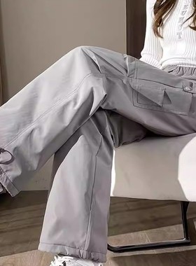 灰色三防工装羽绒裤女外穿冬季2025新款零下40度防寒直筒宽松棉裤