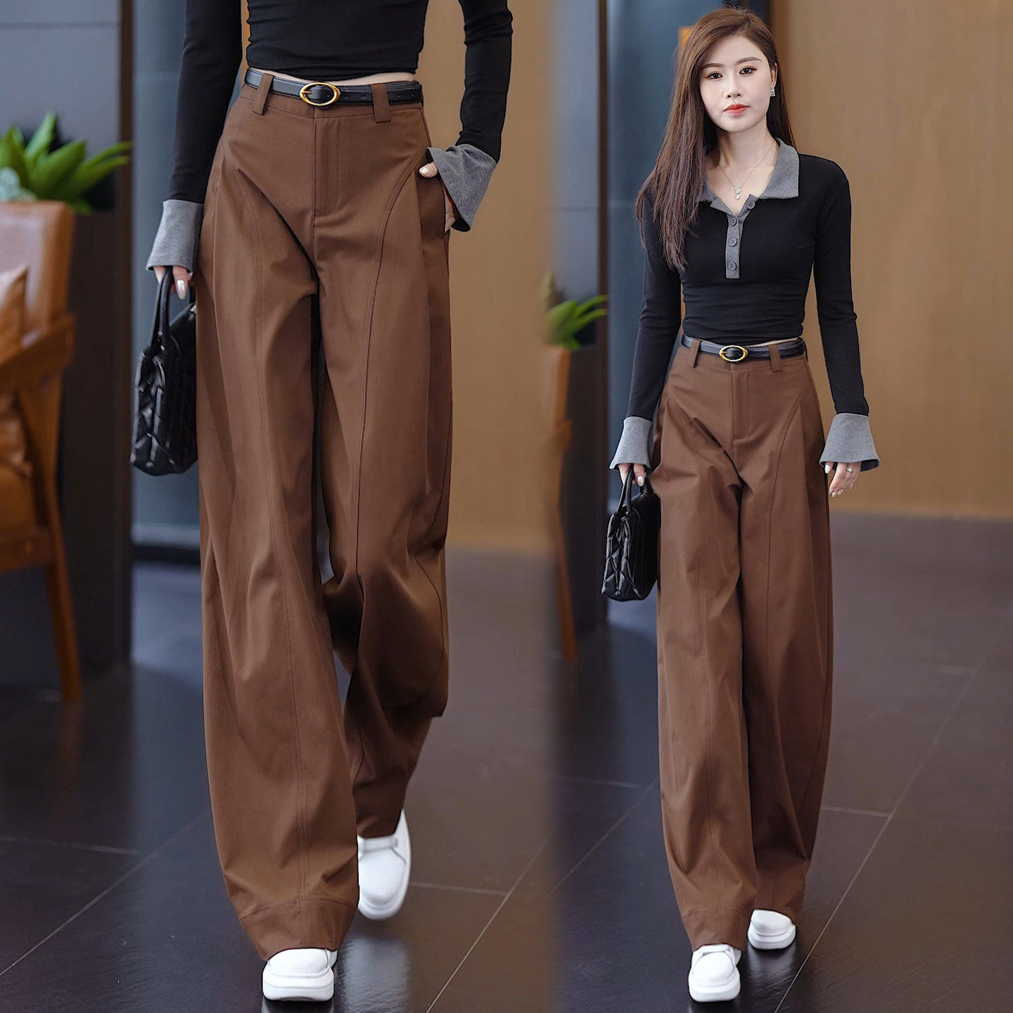 弯刀阔腿裤女春秋季2026新款高腰宽松休闲西装裤松弛感显瘦贝斯裤,女装/女士精品,大码裤装,淘宝优惠券,粉丝福利购,淘宝优惠卷