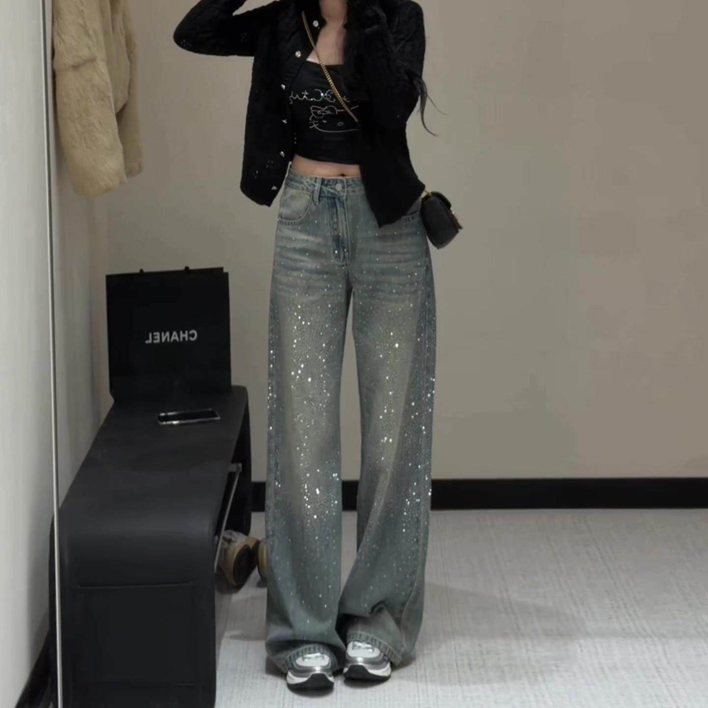 亮闪闪烫钻直筒牛仔裤女2026新款秋冬加绒小个子显瘦窄版阔腿裤子,女装/女士精品,牛仔裤,淘宝优惠券,粉丝福利购,淘宝优惠卷