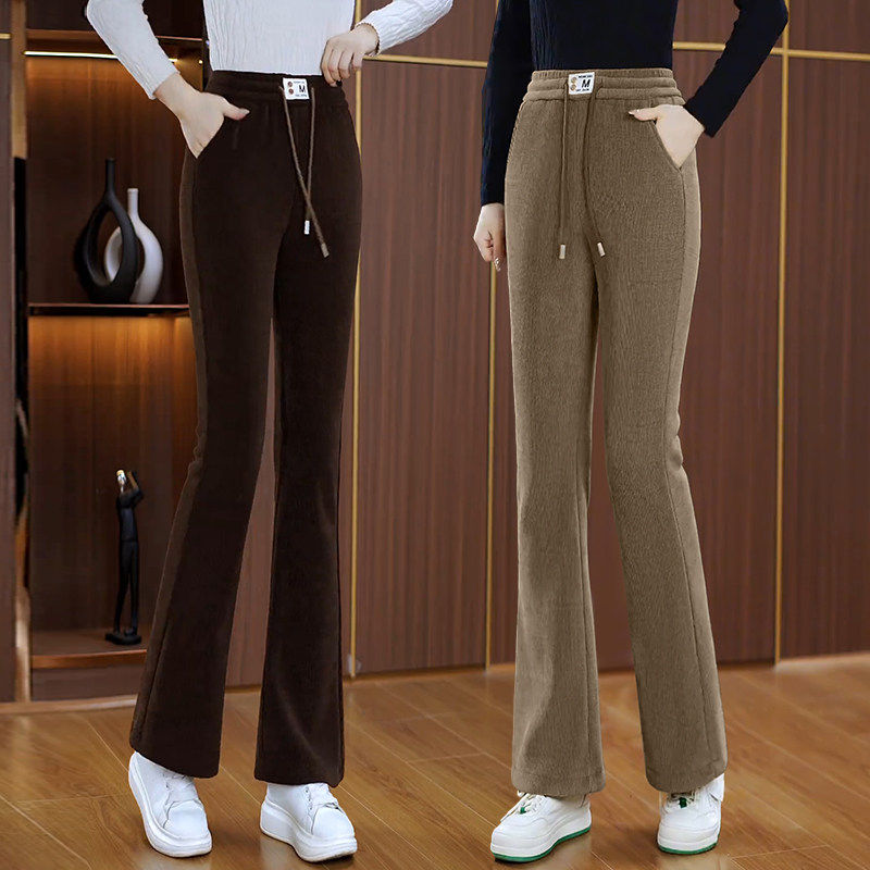 雪尼尔微喇裤女秋冬2026款欧货爆款裤子松紧高腰加绒加厚喇叭裤,女装/女士精品,真丝上装,淘宝优惠券,粉丝福利购,淘宝优惠卷