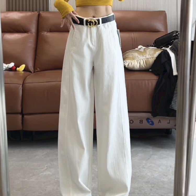 白色复古窄版阔腿弯刀牛仔裤女2025秋季新款宽松设计感直筒拖地裤,女装/女士精品,牛仔裤,淘宝优惠券,粉丝福利购,淘宝优惠卷
