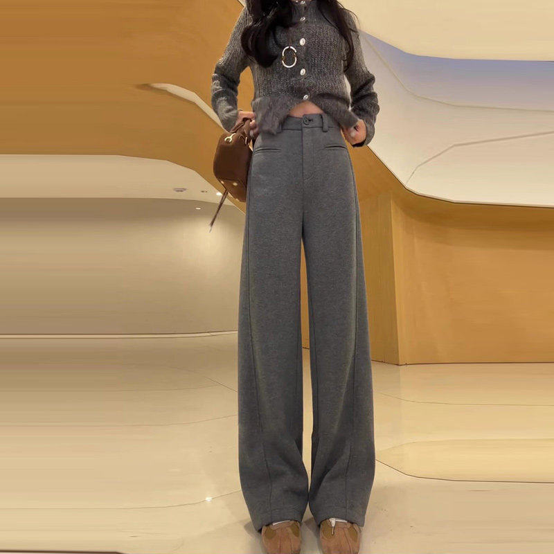 冬季灰色加绒羊毛西装裤女冬2026新款小个子垂感醋酸毛呢阔腿裤子,女装/女士精品,休闲裤,淘宝优惠券,粉丝福利购,淘宝优惠卷